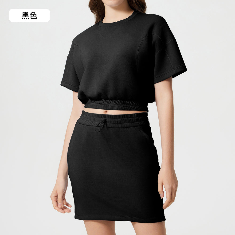 Women's summer casual activewear set: cloud-like air layer, loose fit, slimming, solid color, fashionable fitness yoga two-piece outfit