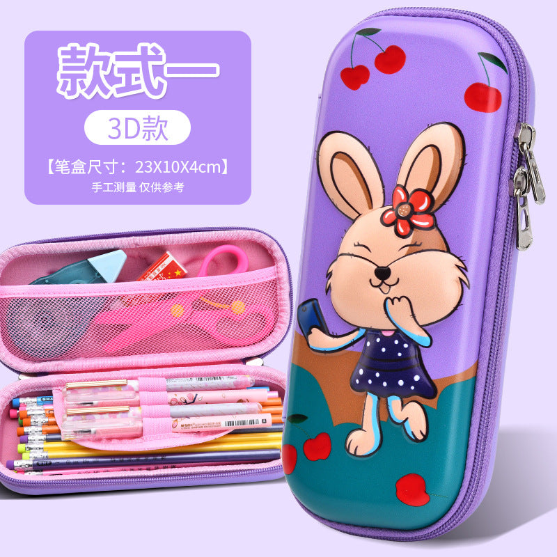 New eva stationery box, drop-resistant, water-repellent, large capacity, cartoon pencil case, multifunctional 3d leather material, waterproof and water-repellent