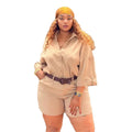 african women's clothing  summer new collection: casual solid color loose plus size blouse and high-waisted shorts fashion set