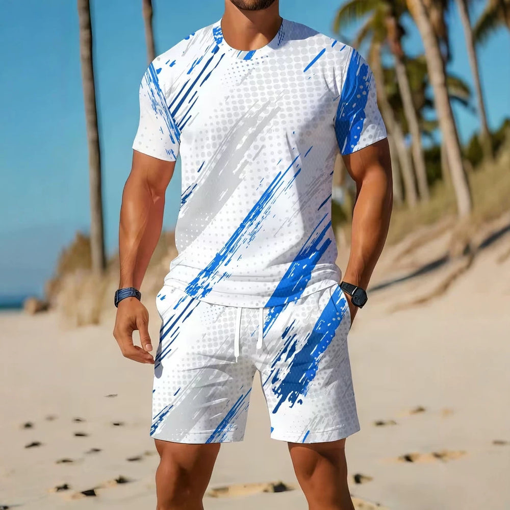 men's short-sleeve and shorts set, casual sportswear set, 3d printed cross-border hot seller, dropshipping available
