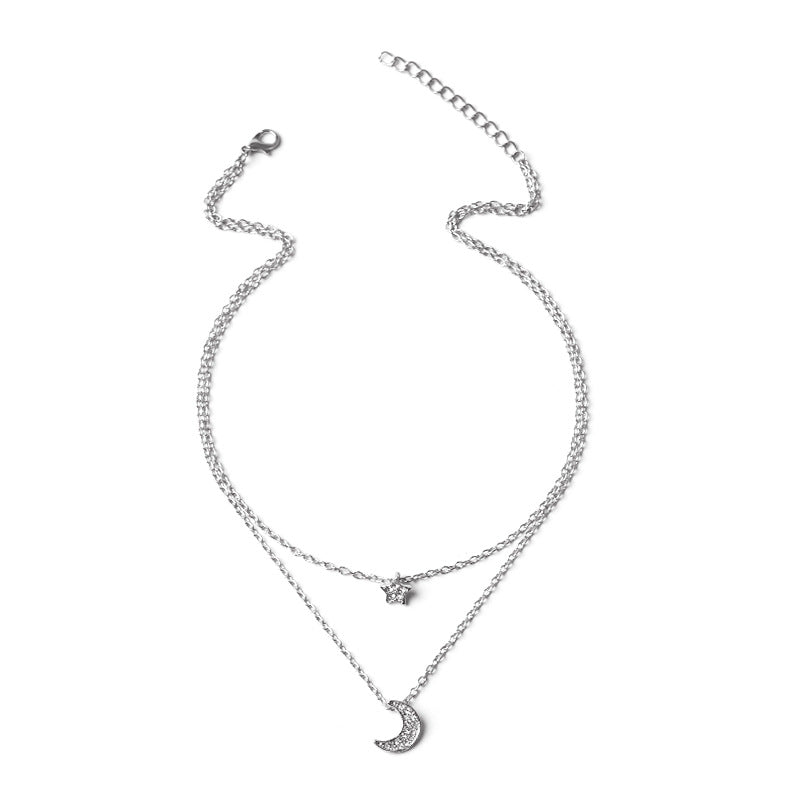 Star necklace wholesale fashion cross-border casual jewelry niche style full diamond multi-layer alloy moon jewelry women's sweater chain