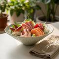 Ceramic asymmetrical fruit salad bowl - unique minimalist striped conical bowl - noodle bowl - sashimi & western cuisine serving bowl