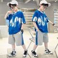 Boys' short-sleeve outfit: korean style, trendy summer two-piece set for older boys and teens -  new fashion kids' streetwear