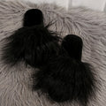 plus size open slippers women's long hair flip-flops family furry sandals thick bottom sandals heattech slippers for women
