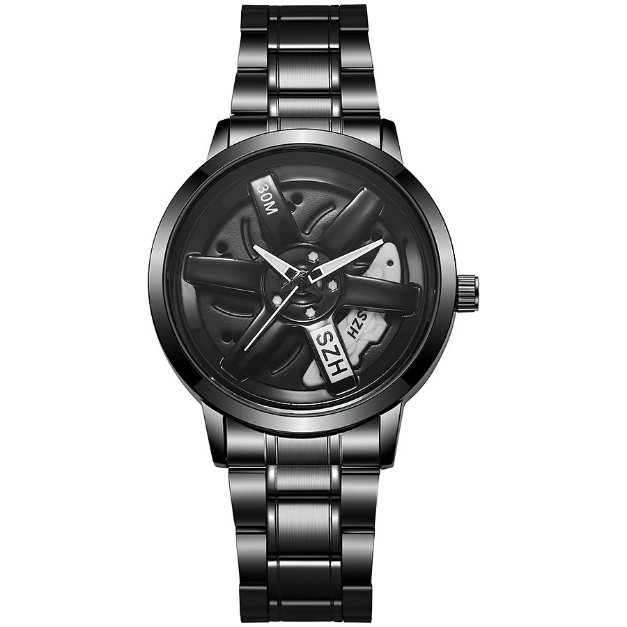 New hollow-out creative tech men's steel band watch with rotating bezel - quartz watch for cross-border e-commerce