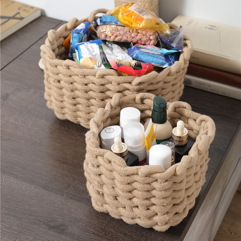 Desktop cotton rope woven storage basket large basket home finishing cosmetics mask remote control sundries snack box