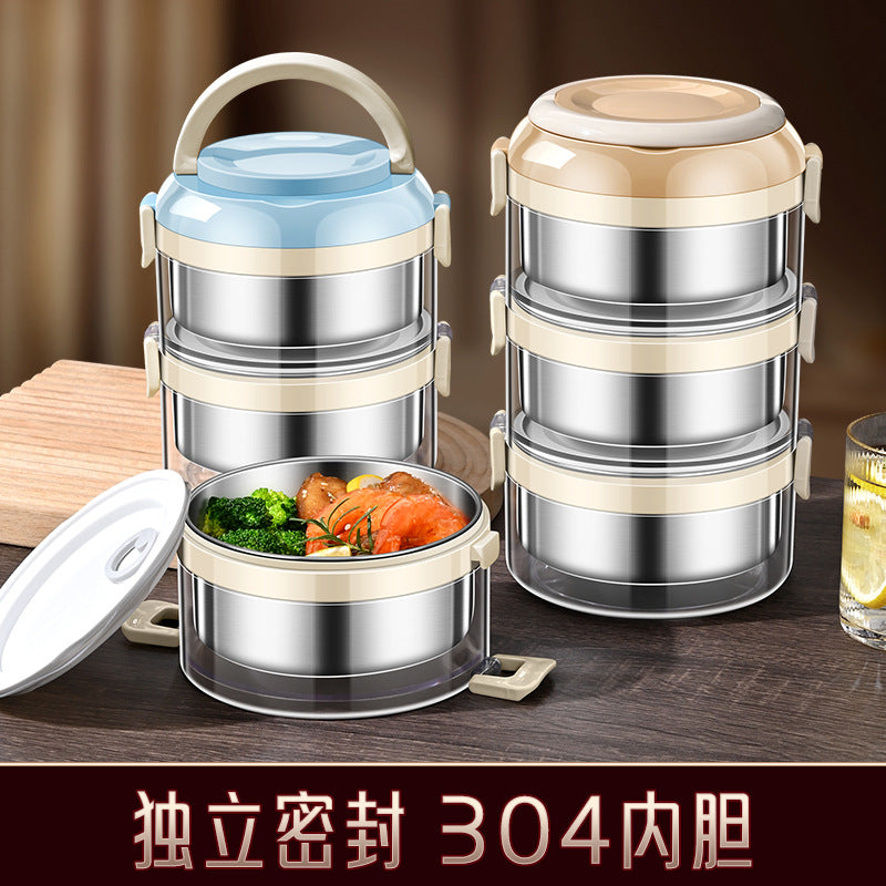 304 stainless steel multi-layer lunch box, large-capacity bento box for office workers, three-layer thermal insulation and sealing, picnic with rice and pot