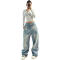 European and american style high-waisted straight-leg jeans -  cross-border women's fashion autumn trend tie-dye wide-leg pants