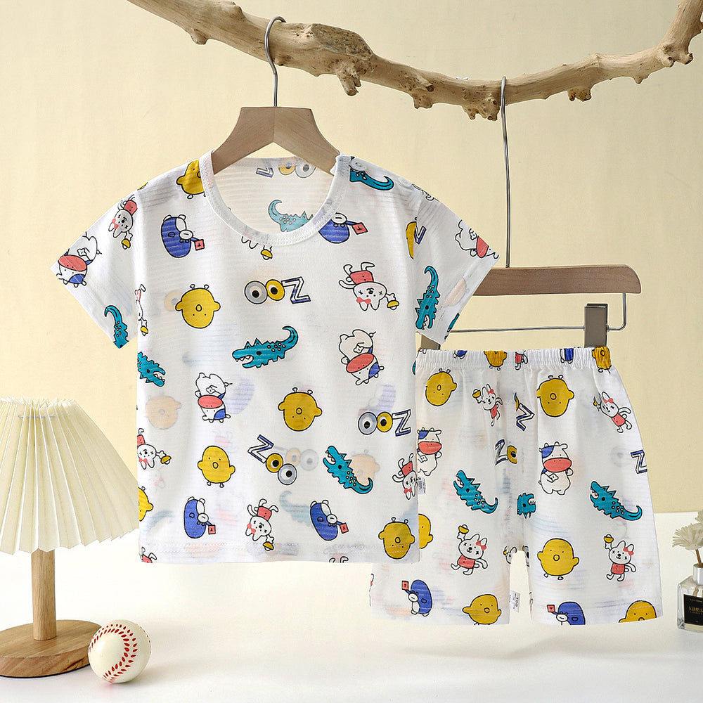 New children's summer pajamas & loungewear set - pure cotton, lightweight, hollow-out design, perfect for air-conditioned rooms - girls' two-piece set
