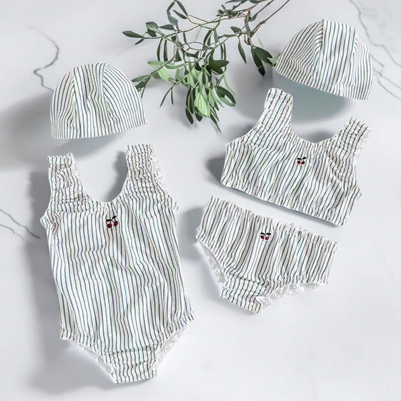 Baby girl swimsuit cute  girls' vacation hot spring striped cherry kids swimwear ins bikini swimsuit