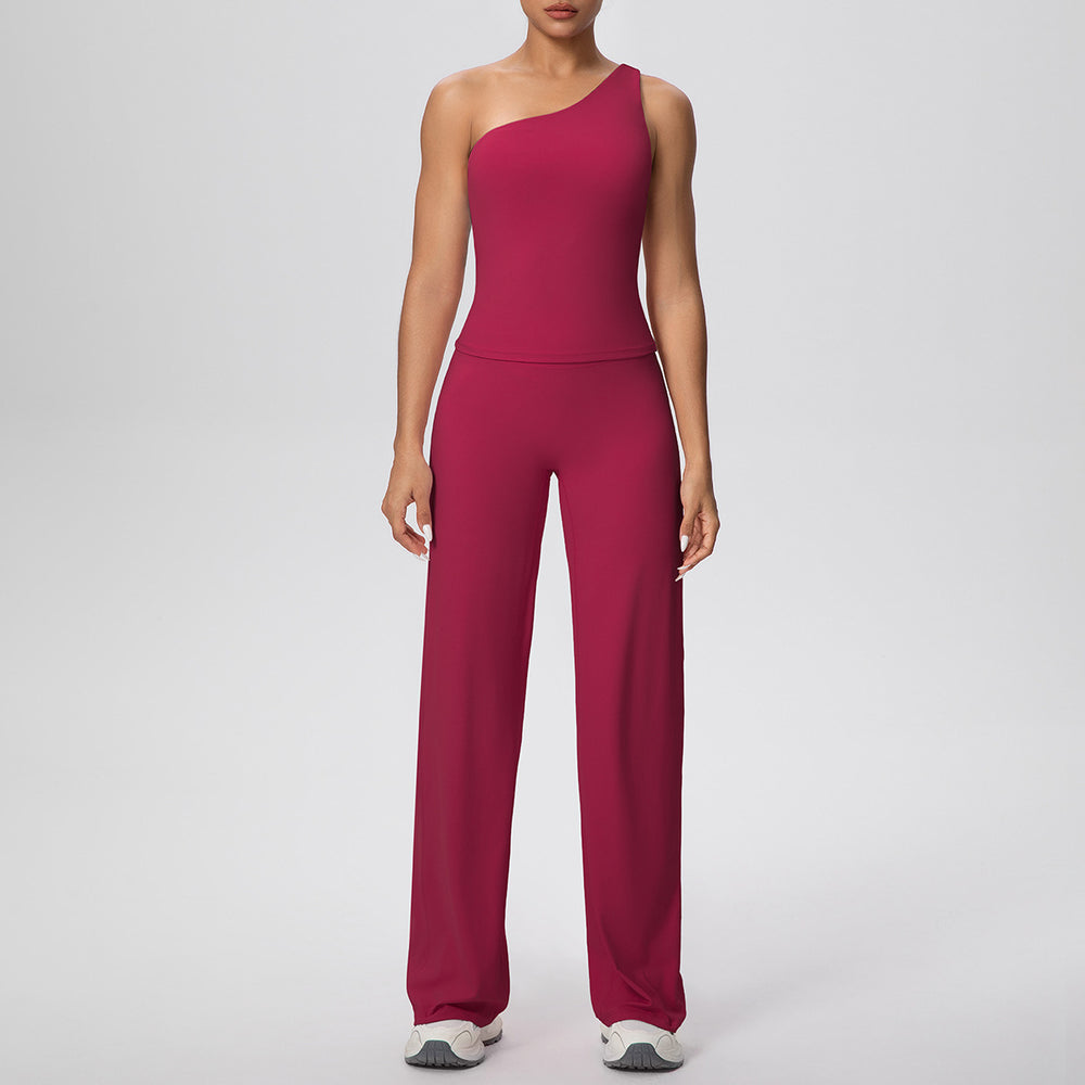 new cloud-like slimming peach hip yoga set - asymmetrical one-shoulder workout top & leggings - casual running & fitness outfit