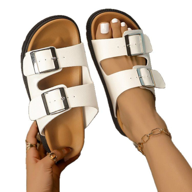 Exportplus sizesummernew arrivalretrocasual slippersthick sole double buckle birkenstock slippers women's sandals outwear