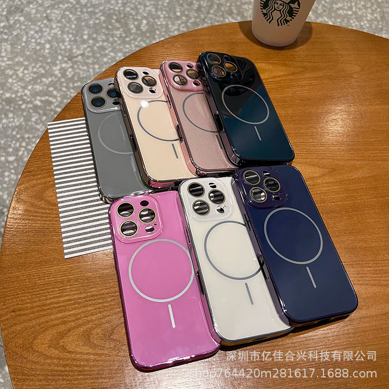 Apple 16promax electroplated ice-like ag glass thin ring magnetic phone case suitable for iphone15/14 cross-border