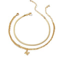 European and american style 26 alphabet letter pendant anklet - gold stainless steel layered snake chain - trendy & unique jewelry