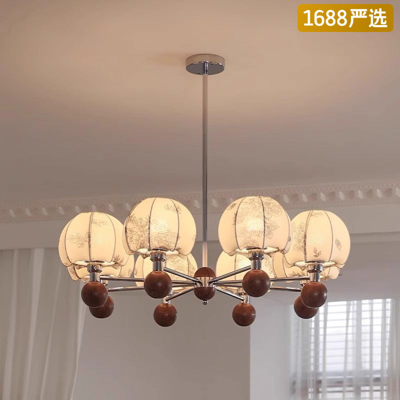 [Strict selection] American retro chandelier antique pattern chandelier Nanyang fabric walnut study restaurant light