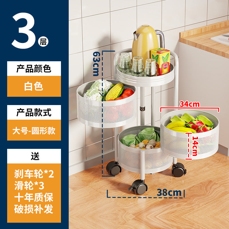 360-degree rotating vegetable organizer, kitchen floor-standing multi-tier round storage rack, dedicated basket storage for vegetables