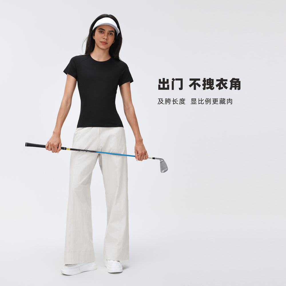 Summer crew neck short sleeve women's sweat-wicking breathable sports t-shirt slim fit running fitness yoga top d26037
