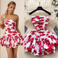 French holiday style one shoulder tube top puffy skirt women's clothing niche style pleated elastic off-shoulder hem ruffles skirt