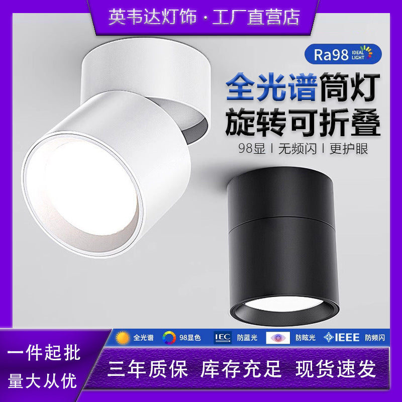 Full spectrum surface mounted downlight spotlight - no drilling, adjustable angle, bedroom ceiling light, folding hallway light, small light for home entrance