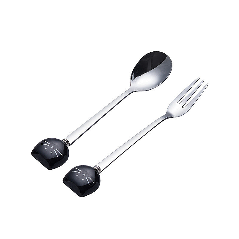 Japanese and korean style creative stainless steel spoon with ceramic handle, stainless steel fruit fork, ice cream scoop, minimalist soup spoon, coffee spoon