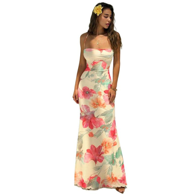 Women's backless tie-up cami bodycon fitted mermaid maxi dress - sexy summer vacation & date night outfit