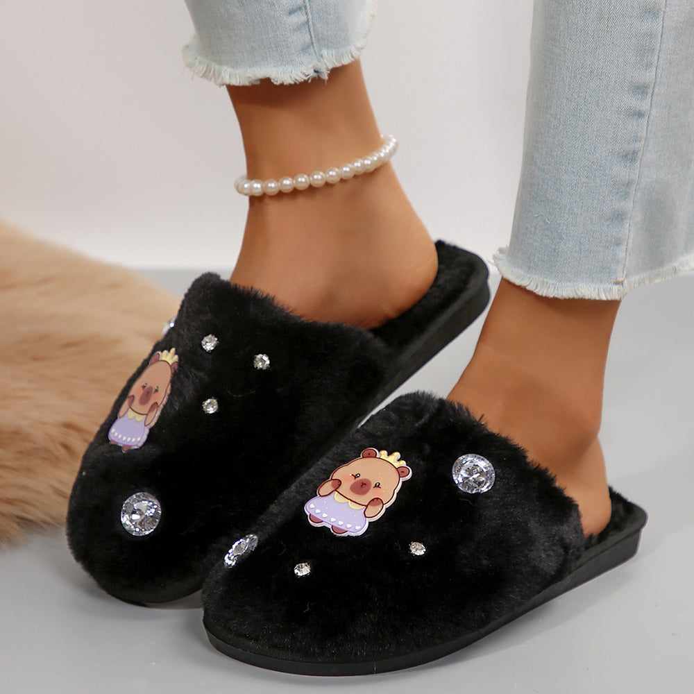 Cute capybara slippers for kids and adults - fluffy, flat, cartoon-style cotton slippers for indoor and outdoor use, keeping you warm and cozy