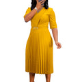 D3296  foreign trade women's clothing  new solid color v-neck fashionable elegant pleated african cross-border dress