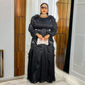 fashionfashionelegantflower dress african export  plus size women's pleated long sleevesdress