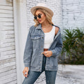 Fashion cross-border foreign trade women's clothing new arrival  independent station washed loose denim outwear medium long tops trendy