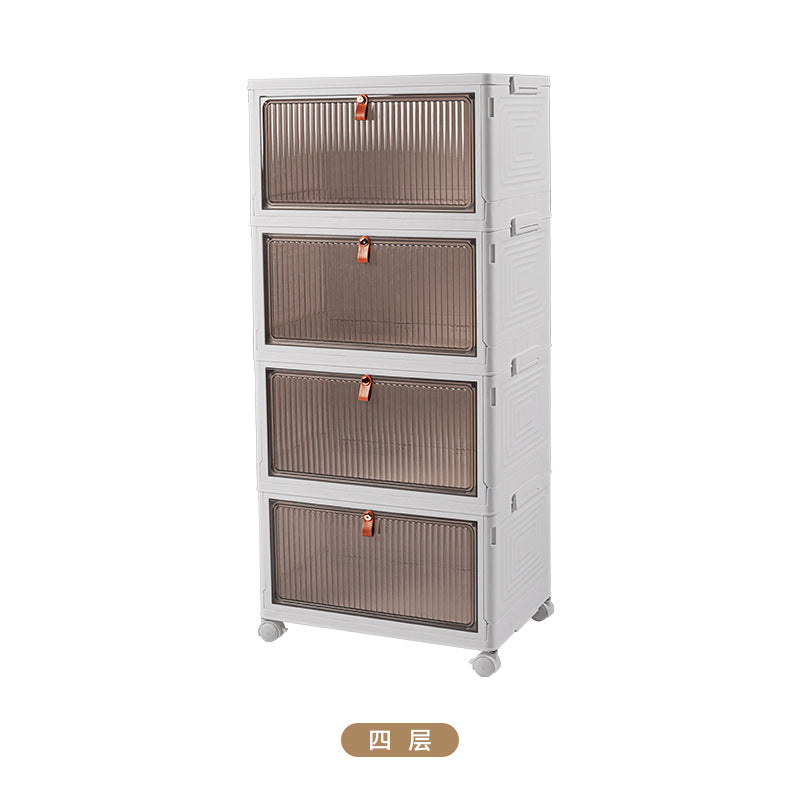 Storage box with wheels Removable snack storage cabinet Household clothing Multi-layer storage box Transparent dust-proof finishing box