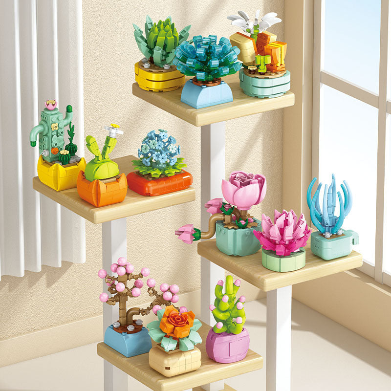 Compatible with lego bricks, succulent handmade flower pot, small particle children's educational assembly desktop ornament model gift