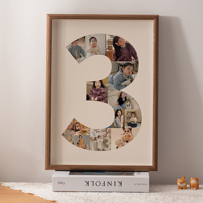 One-year-old commemorative photo frame photo DIY growth record couple baby birthday table number 2 puzzle frame