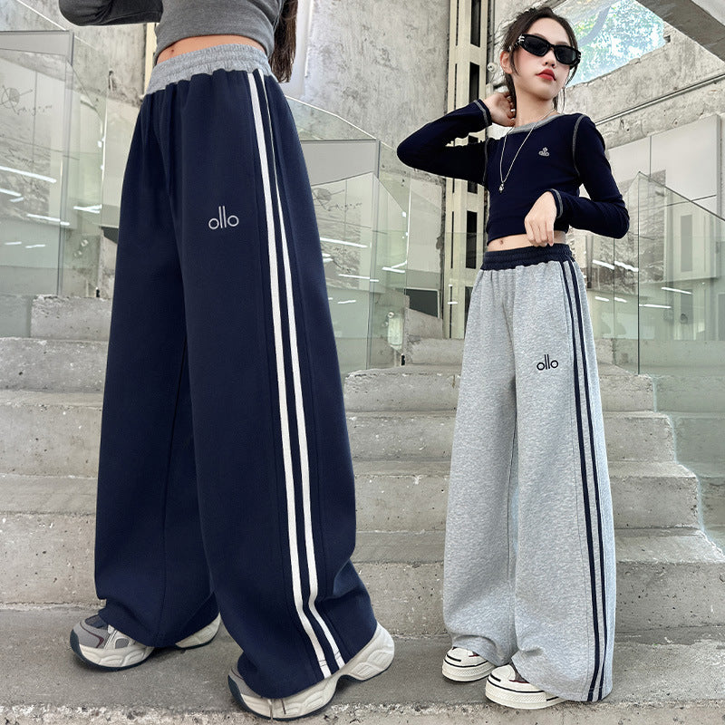 girls' pants: spring/autumn sweatpants, kids' straight-leg autumn fashionable sports pants, girls' wide-leg pants for older children