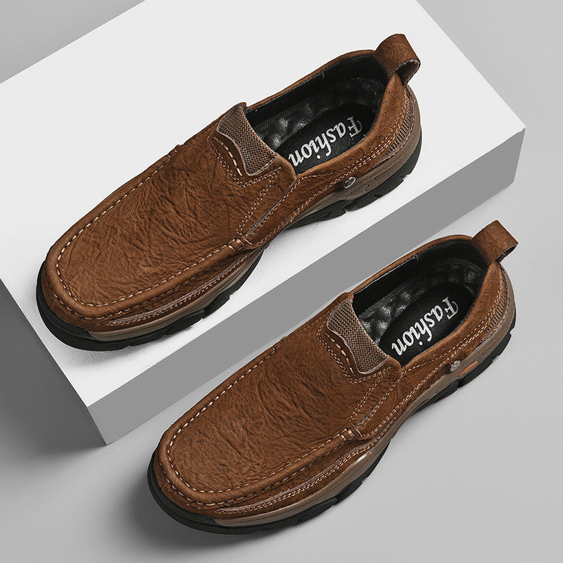 2023 New Men's Autumn and Winter Casual Shoes Outdoor Leather Shoes One Pedal Sleeve Lazy Shoes Large Size  Wholesale