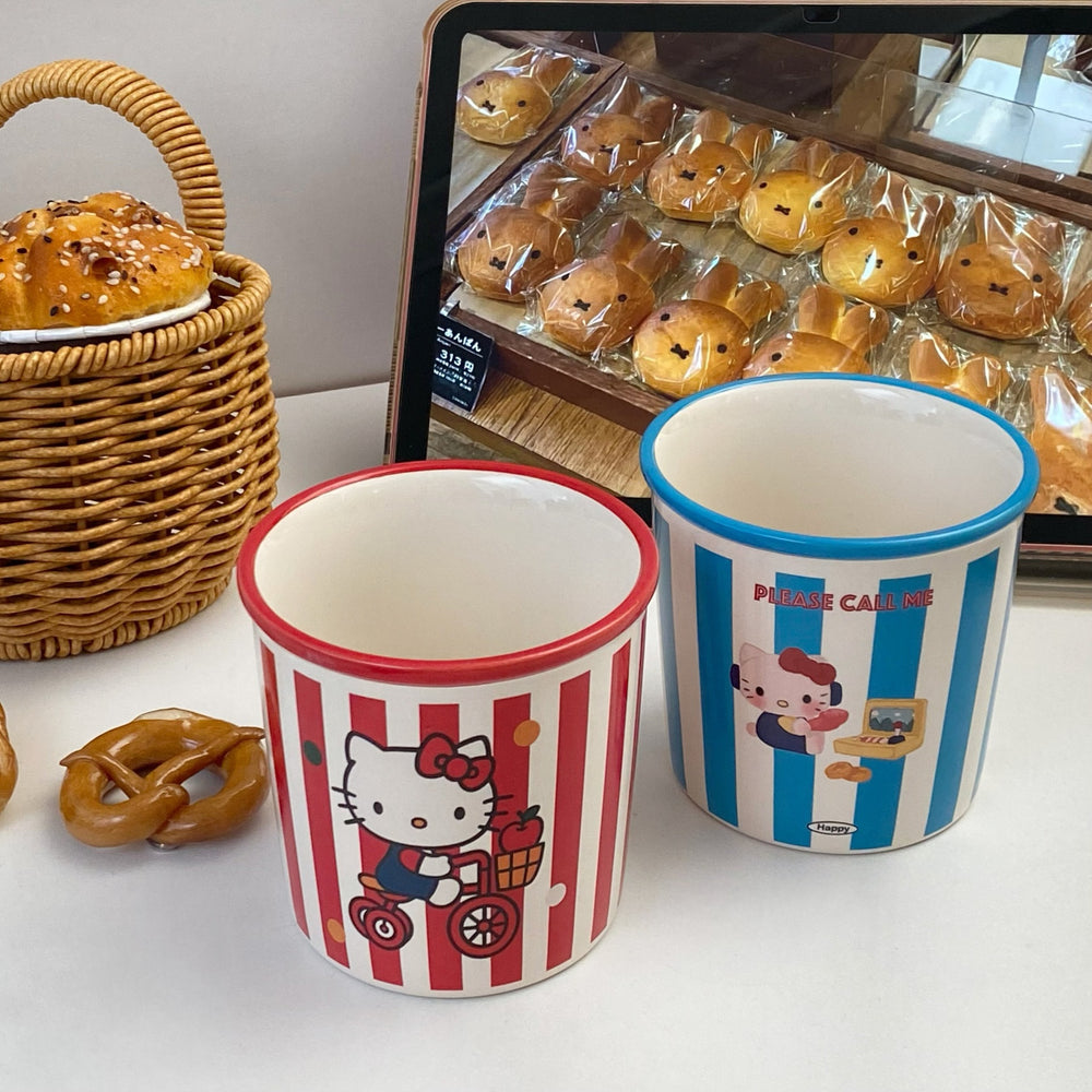 American striped cat ceramic mug - breakfast cup, couple's style, cartoon mug, large capacity, high-value milk cup