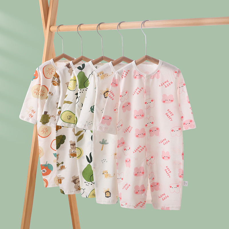 Baby romper pure cotton summer newborn thin pajamas baby clothes long sleeve air conditioning closed crotch onesie crawling suit