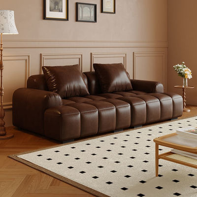 Retro style cat scratch oil wax leather puff sofa living room for home small apartment apartment straight row american square sofa