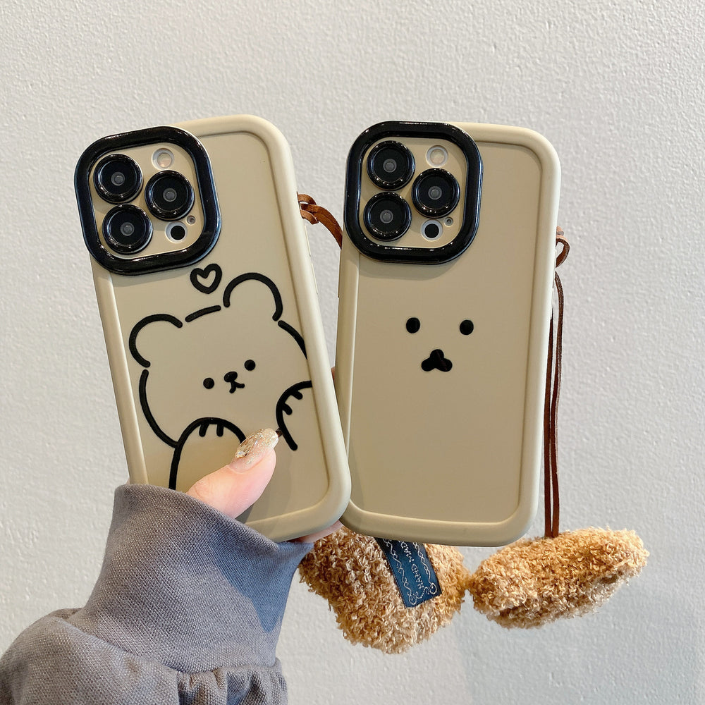 Puff shell suitable for apple 16pro cute emoticon bear mobile phone case iphone12 all-inclusive anti-fall soft case