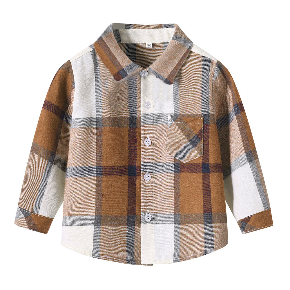 New spring/autumn lightweight cotton shirt for boys - preppy style long-sleeve plaid shirt for children