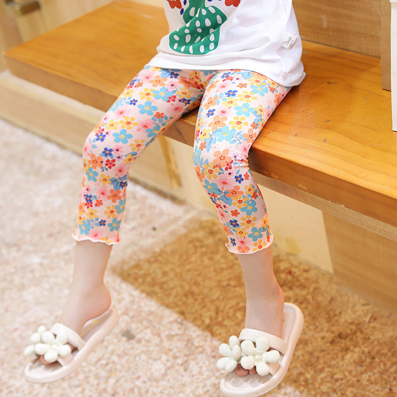 Girls' knitted printed capri leggings - summer cotton kids' clothing - spring/summer lightweight outerwear for toddlers and young children