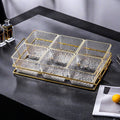 [6-grid fruit plate with gold edge and water ripples] + iron frame, thickened plastic