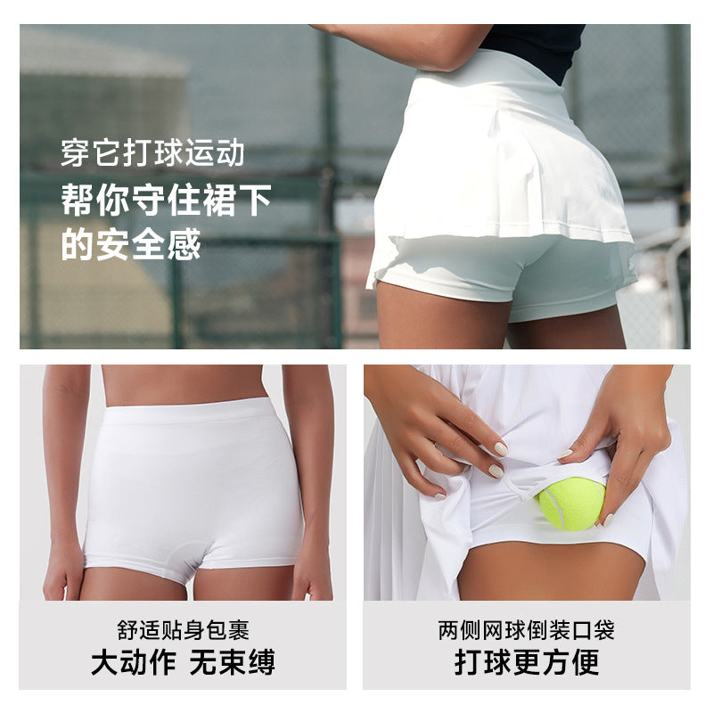 Tennis leggings with side pockets, mid-rise shorts, breathable solid color, butt-lifting, fitness running athletic pants, summer quick-dry