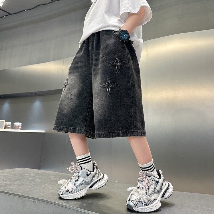 Kids' boys' summer lightweight pants - stylish new denim shorts for mid-to-large children - summer collection