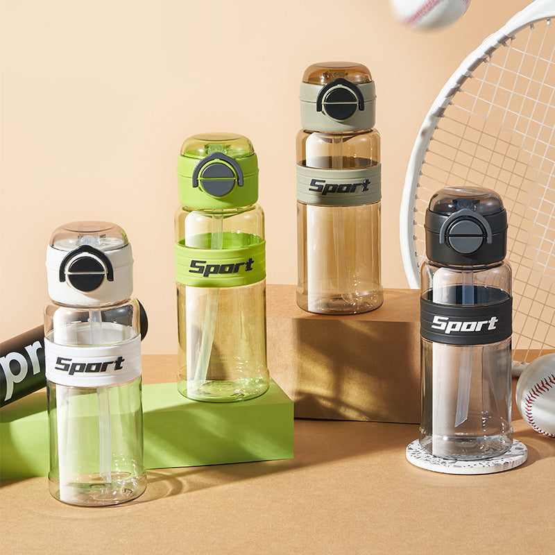 Summer large-capacity sports water bottle handle casual water cup men's and women's plastic cup straw cup bouncing lid space cup