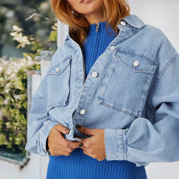 Europe and the United States wish    denim jacket, loose casual solid color denim jacket women