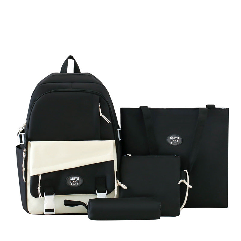 Simple four-piece schoolbag, female primary school backpack,  large-capacity junior high school backpack, high-value lightweight backpack