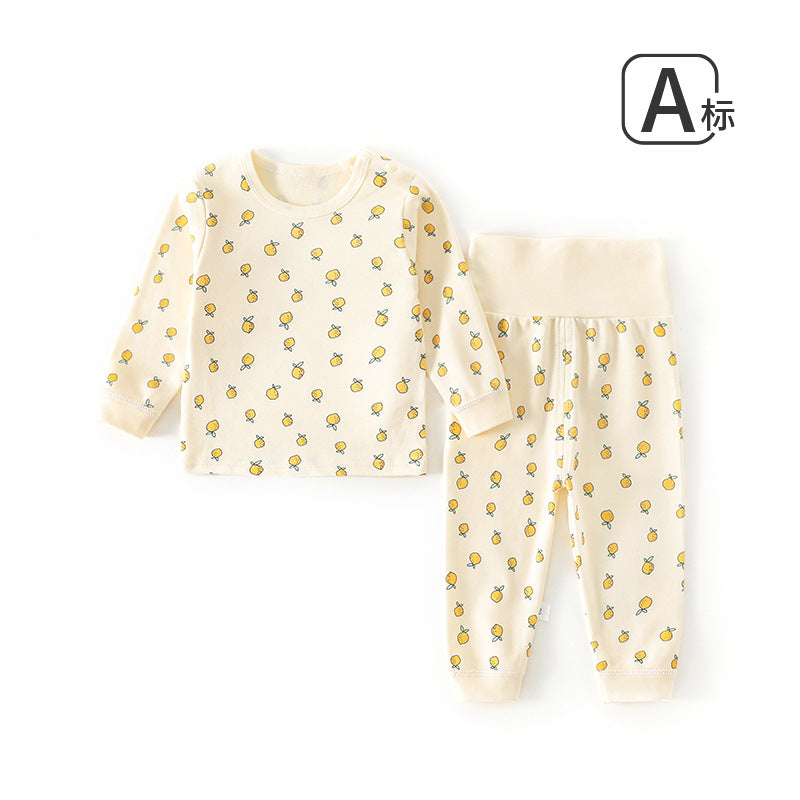 Cotton baby underwear set - high-waisted, belly-supporting, spring/autumn style - pajamas, loungewear, base layer, long johns