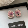 New silver needle monet garden oil painting style enamel earrings, 18k gold plated fashion retro earrings for women