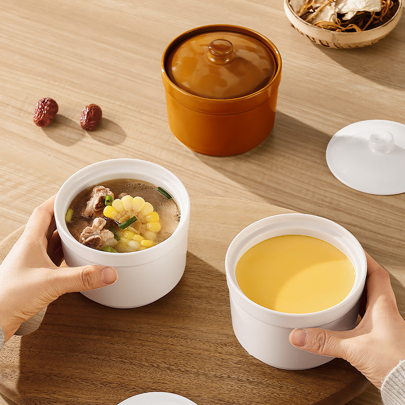 Earthenware soup stewing pot for homewater-proof stewing ceramic pot steamed egg with lid egg custard single serving small soup cup stewing pot soup