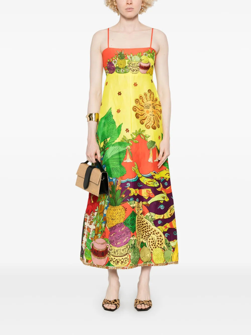 cross-border  women's new elegant high-waisted cotton linen printed camisole casual fashion dress